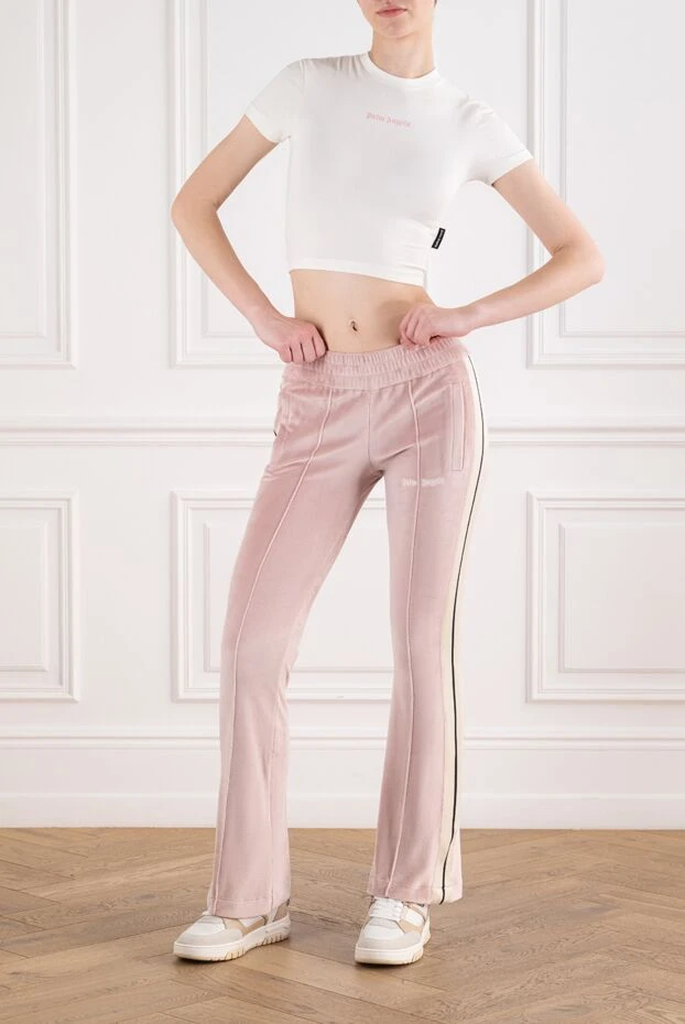 Palm Angels white cotton top with pink gothic logo 196416 - photo 2