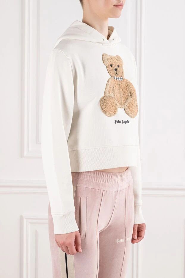 Palm Angels cropped cream hoodie with textured teddy bear applique 196417 - photo 3