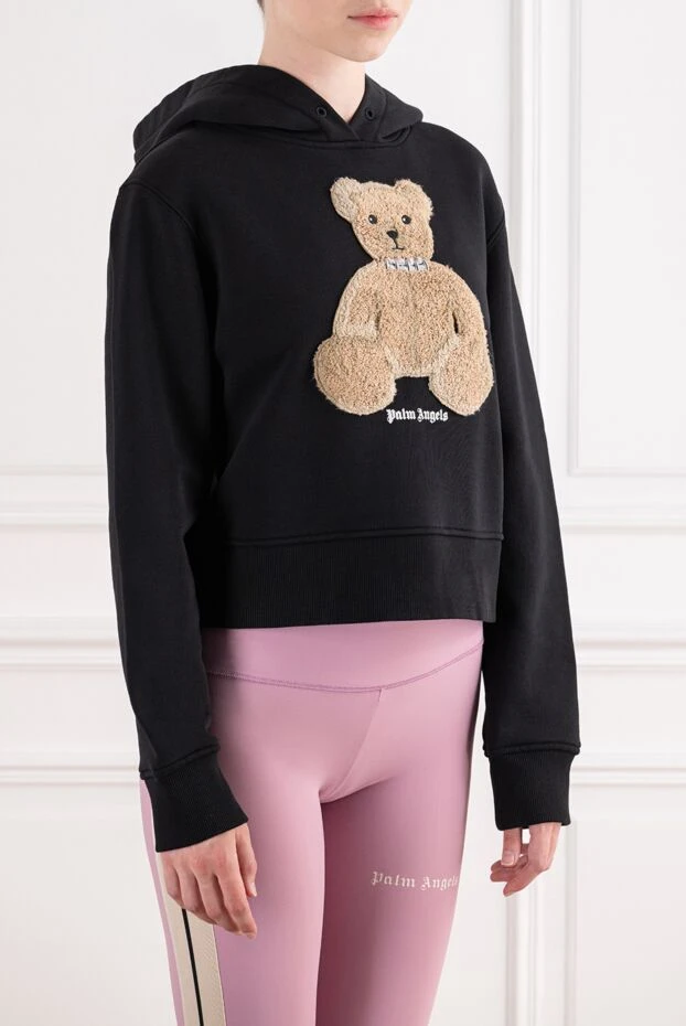Palm Angels black cropped cotton hoodie with teddy bear patch 196418 - photo 3