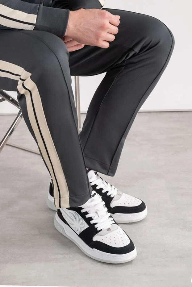 Palm Angels black and white leather palm tree sneakers with a quilted palm tree applique 196434 - photo 2