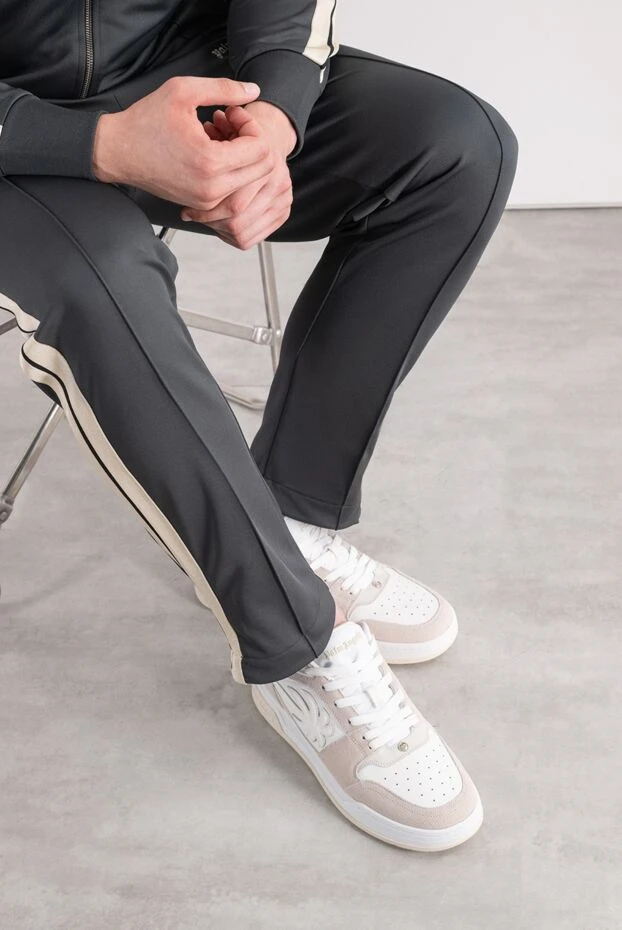 Palm Angels leather sneakers in beige and gray tones with a voluminous suede palm tree applique 196436 - photo 2