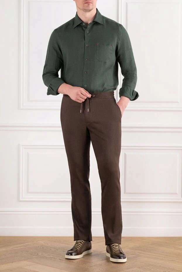Kiton men's linen shirt in a deep emerald shade with a patch pocket 196473 - photo 2