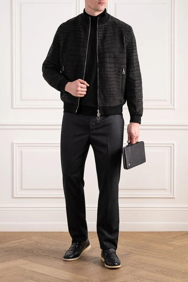 Seraphin men's bomber jacket in matte nile crocodile leather with knit trim 196583 - photo 2