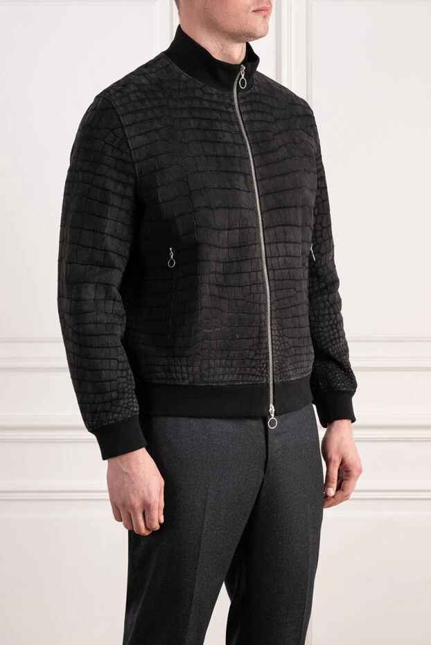 Seraphin men's bomber jacket in matte nile crocodile leather with knit trim 196583 - photo 3