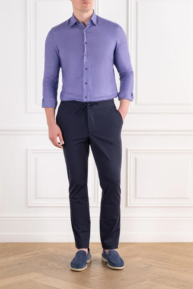 Cesare di Napoli dark blue men's casual trousers with drawstring 196584 - photo 2