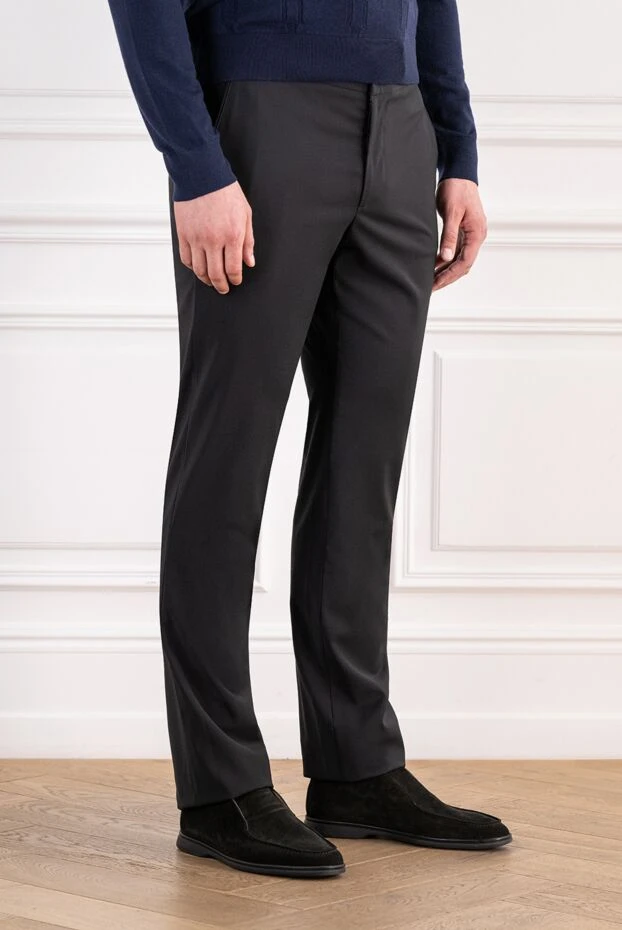 Cesare di Napoli black lightweight wool trousers with elastic waistband and drawstring 196587 - photo 3