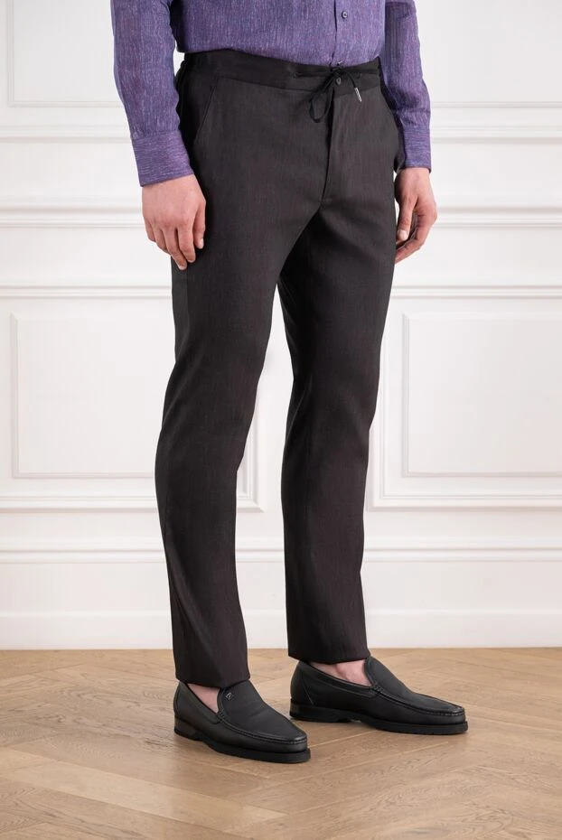 Cesare di Napoli summer trousers made of linen and wool in a chocolate shade with an adjustable waistband 196591 - photo 3