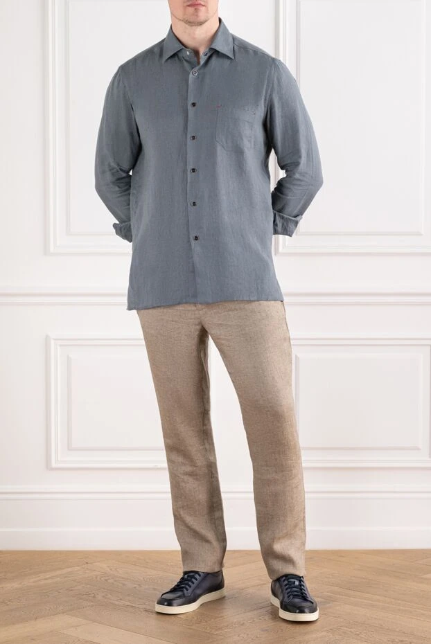Cesare di Napoli light beige linen trousers with creases on the sports waistband 196593 - photo 2