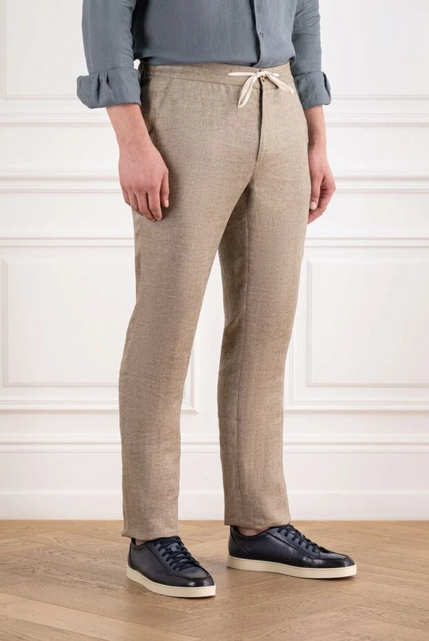 Cesare di Napoli light beige linen trousers with creases on the sports waistband 196593 - photo 3