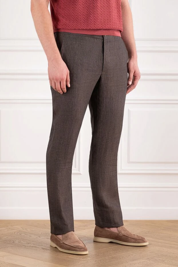 Cesare di Napoli loose coffee-colored chinos made from exclusive linen 196604 - photo 3