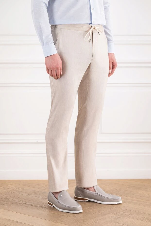 Cesare di Napoli light sand men's trousers made of premium linen and wool blend with drawstring 196605 - photo 3