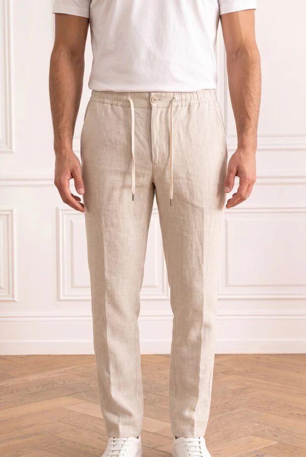 Cesare di Napoli light sand men's trousers made of premium organic linen with an adjustable drawstring 196607 - photo 1
