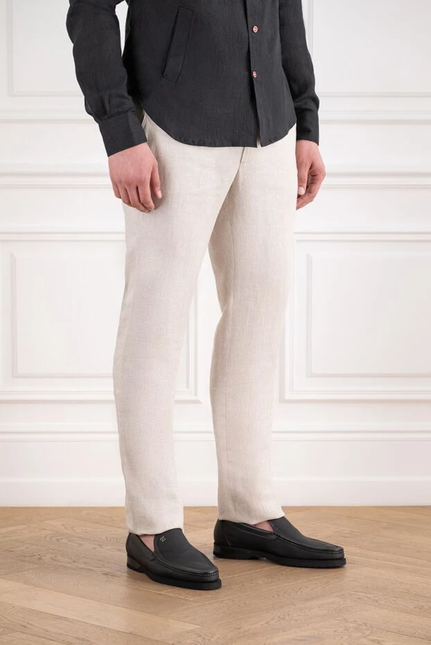 Cesare di Napoli light sand men's trousers made of premium organic linen with an adjustable drawstring 196607 - photo 3
