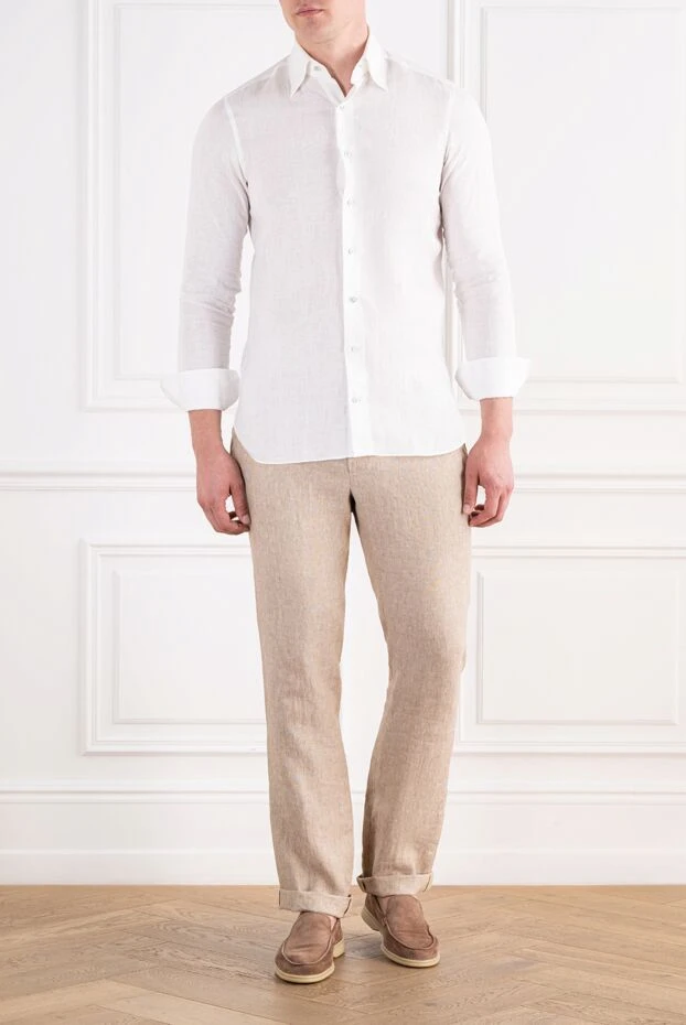 Cesare di Napoli summer sand-colored linen trousers with creases and an adjustable drawstring 196613 - photo 2