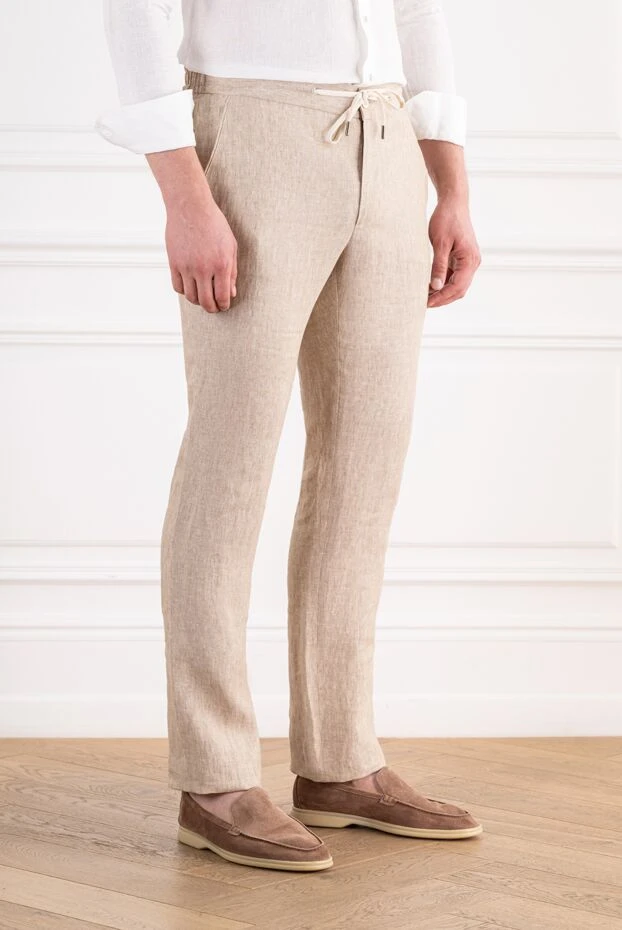 Cesare di Napoli summer sand-colored linen trousers with creases and an adjustable drawstring 196613 - photo 3