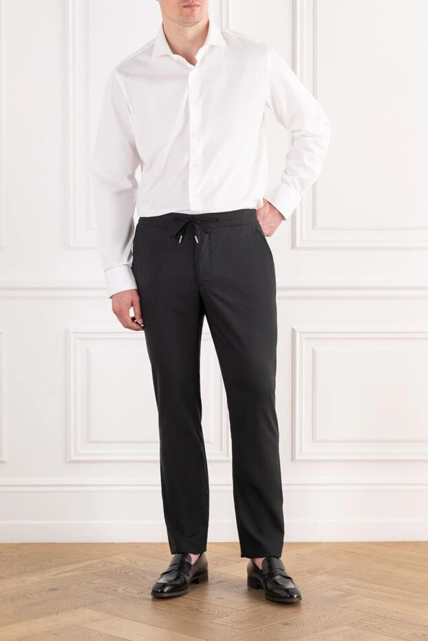 Cesare di Napoli black wool trousers with creases and an adjustable drawstring waistband 196614 - photo 2