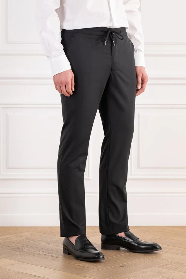 Cesare di Napoli black wool trousers with creases and an adjustable drawstring waistband 196614 - photo 3
