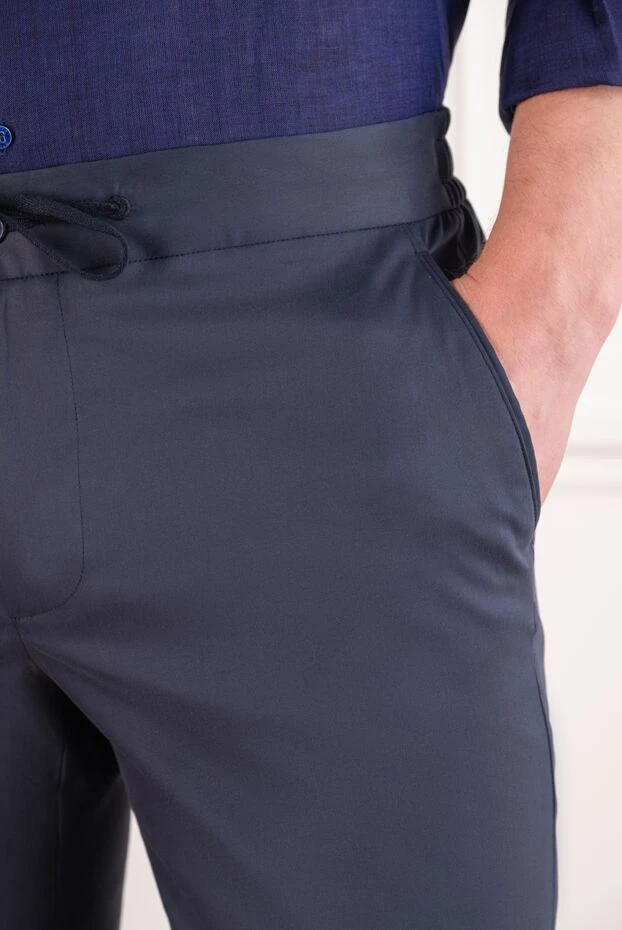 Cesare di Napoli men's navy blue chinos with drawstring made from an exclusive cotton and silk blend 196622 - photo 2
