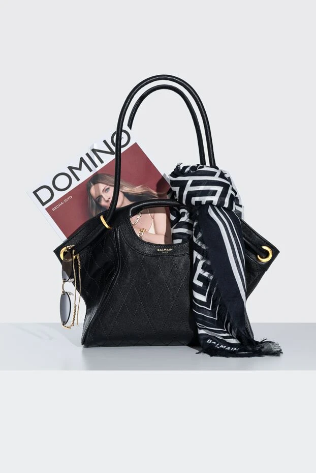 Balmain сумка-тоут із гладкої прошитої шкіри чорного кольору 196631 - фото 2
