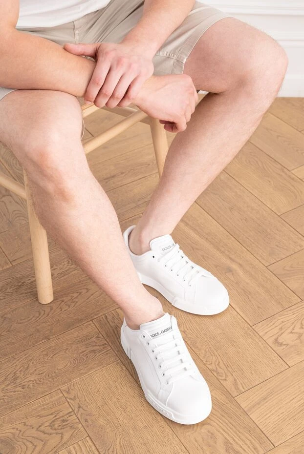 Dolce & Gabbana men's white leather sneakers with an embossed logo on the sole 196636 - photo 2