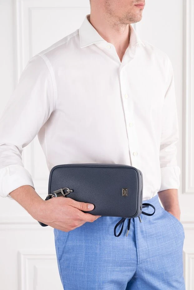 Lock bag made of blue calfskin - photo 2