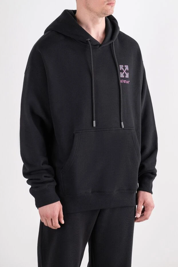 Off-White black cotton hoodie with a light embroidered logo on the chest 196645 - photo 3