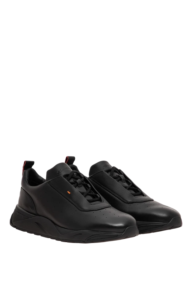 Santoni black leather sneakers with a chunky shaped sole and an orange label 196656 - photo 3