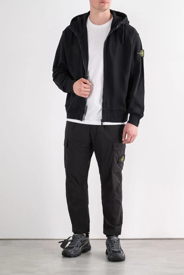 Stone Island black cotton zip-up sweatshirt with a deep adjustable hood 196712 - photo 2