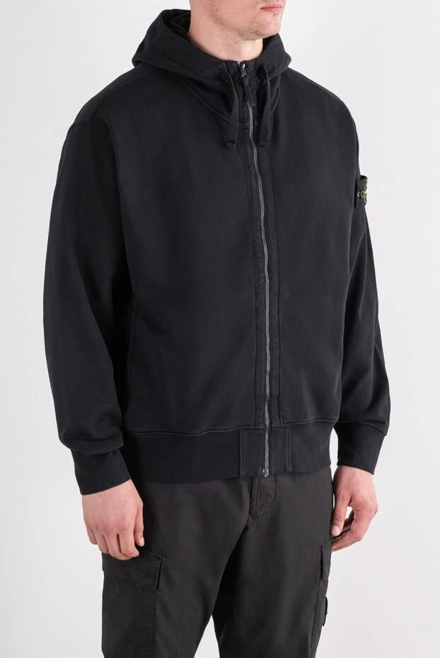 Stone Island black cotton zip-up sweatshirt with a deep adjustable hood 196712 - photo 3