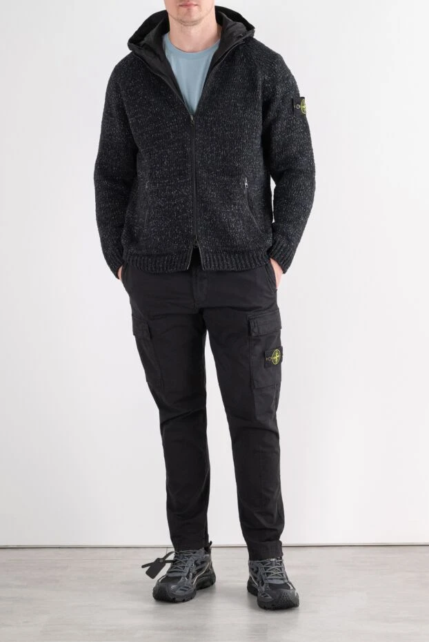 Stone Island men's black cargo pants made of heavy textured cotton 196716 - photo 2