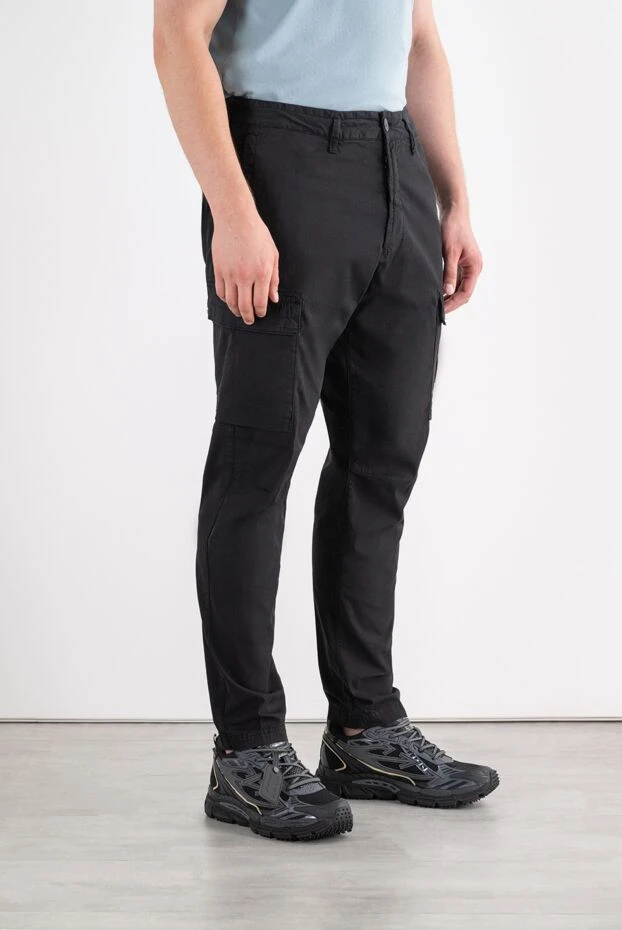 Stone Island men's black cargo pants made of heavy textured cotton 196716 - photo 3