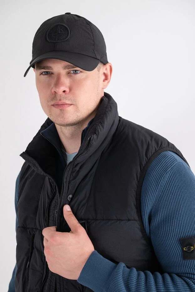 Stone Island men's black technical baseball cap with textured embroidered compass 196720 - photo 2