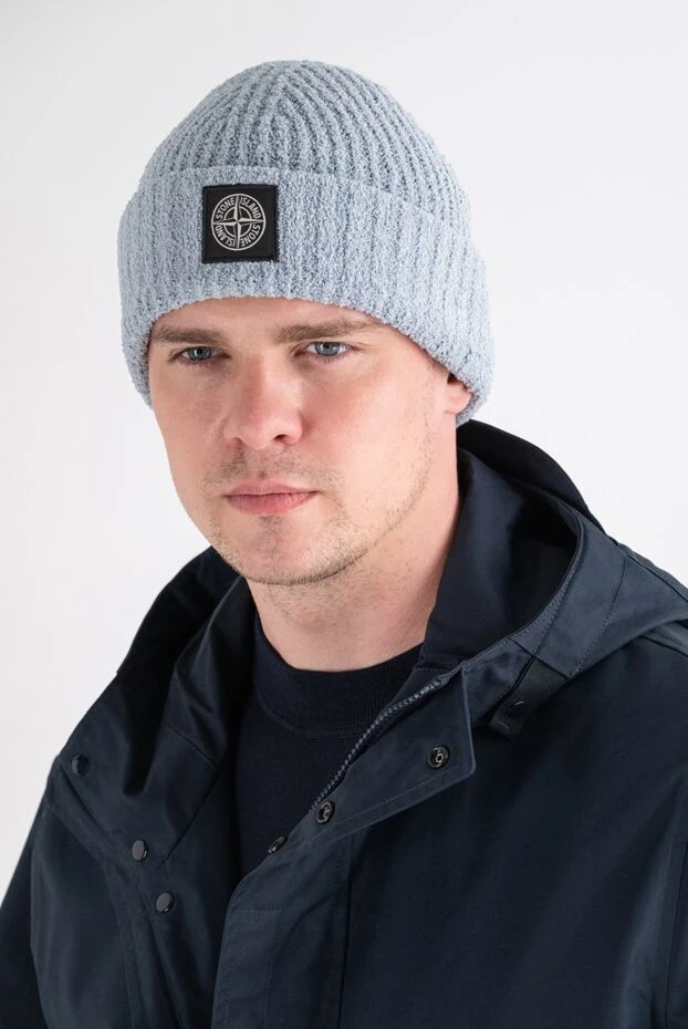 Stone Island men's gray ribbed cotton beanie hat with compass patch 196728 - photo 2