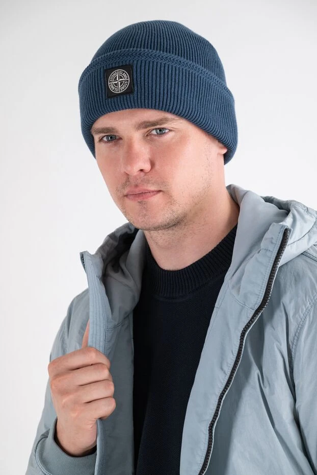 Stone Island men's blue and melange cotton hat with a pattern on the lapel 196730 - photo 2