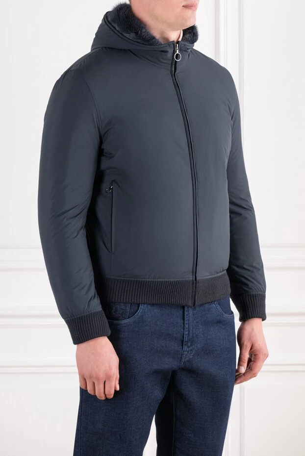 Seraphin men's blue bomber jacket with a fur-lined hood 196825 - photo 3