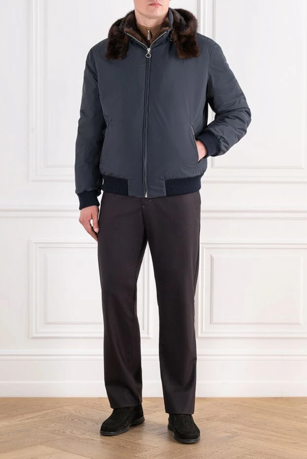 Seraphin blue fur-lined bomber jacket with crocodile skin details 196827 - photo 2