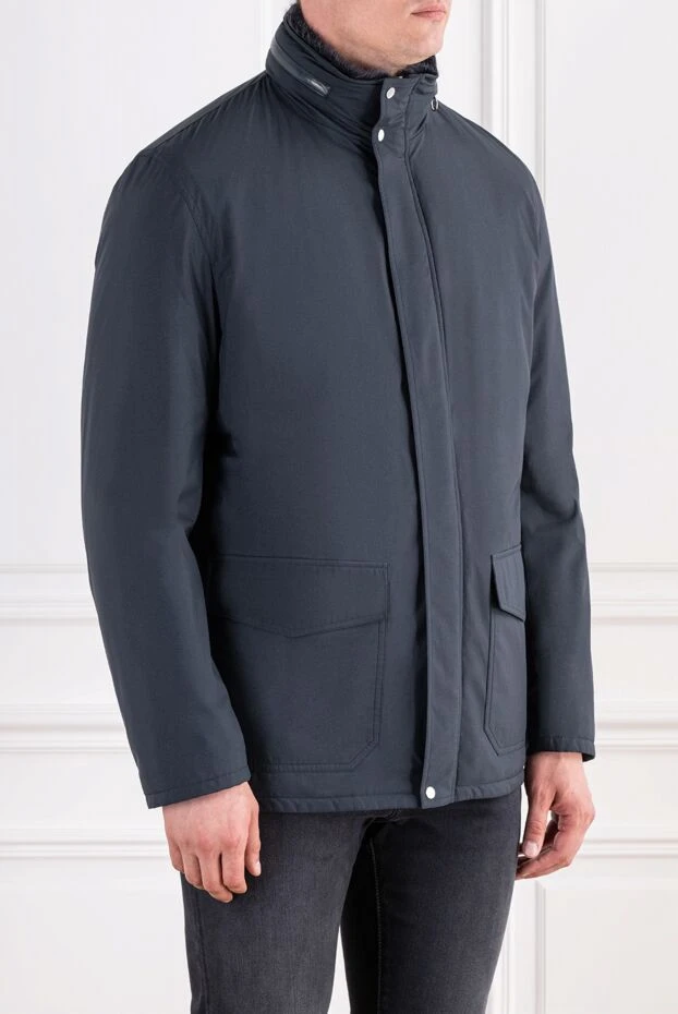 Seraphin dark blue long-cut jacket with a fur collar 196832 - photo 3