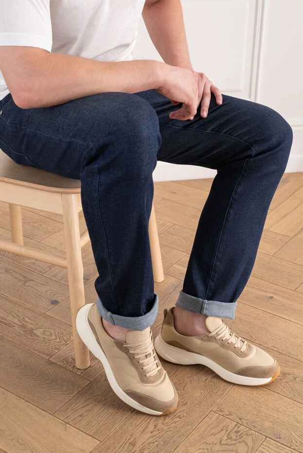 Kiton beige knit sneakers with suede trim 196885 - photo 2