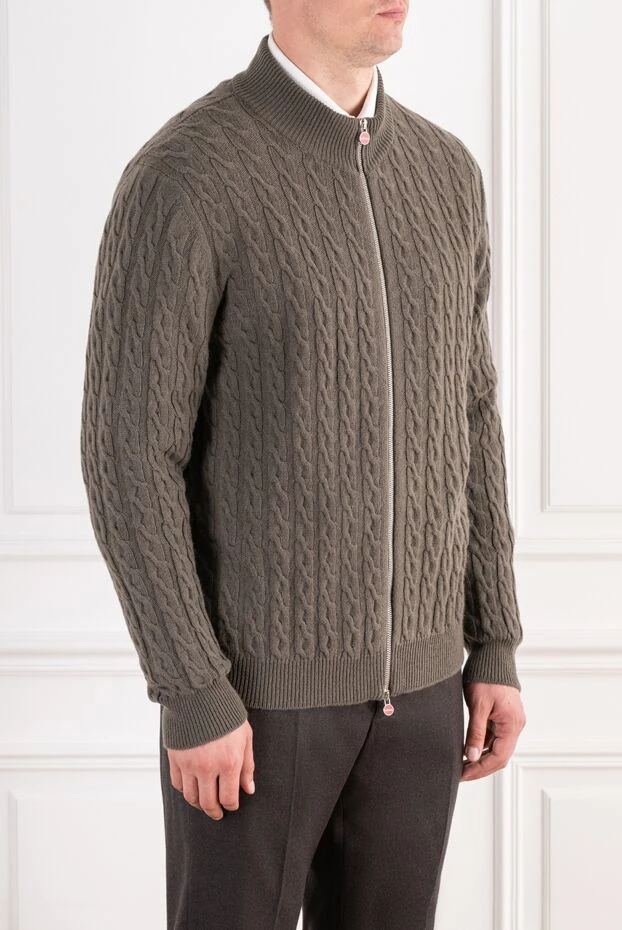 Kiton фактурний кашеміровий кардиган коричневого кольору на блискавці 196889 - фото 3