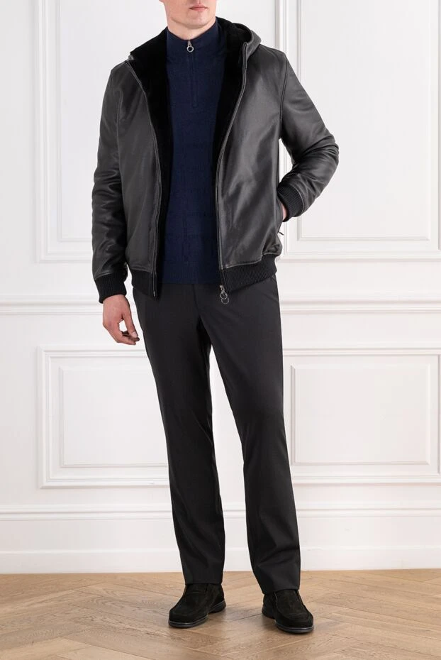 Seraphin black leather bomber jacket with a hood and knitted cuffs 197061 - photo 2