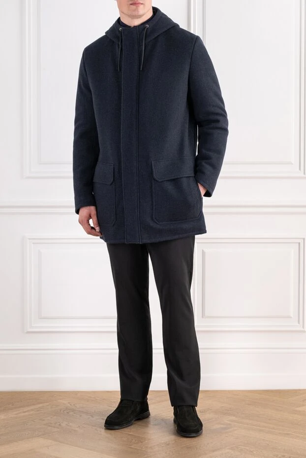 Seraphin dark blue cashmere parka with fur hood and patch pockets 197063 - photo 2
