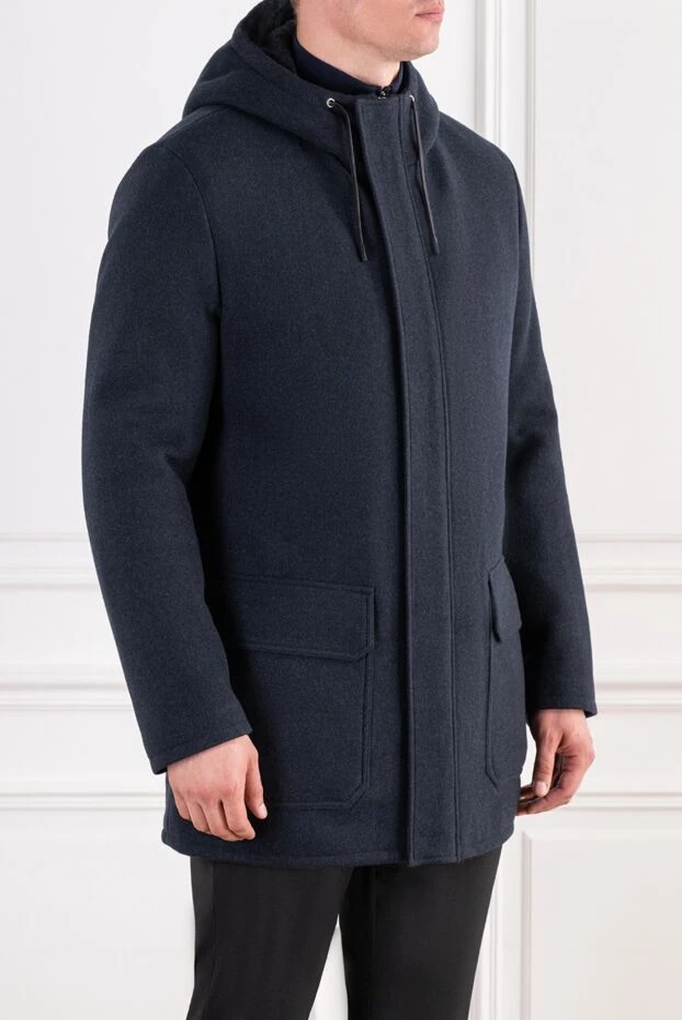 Seraphin dark blue cashmere parka with fur hood and patch pockets 197063 - photo 3