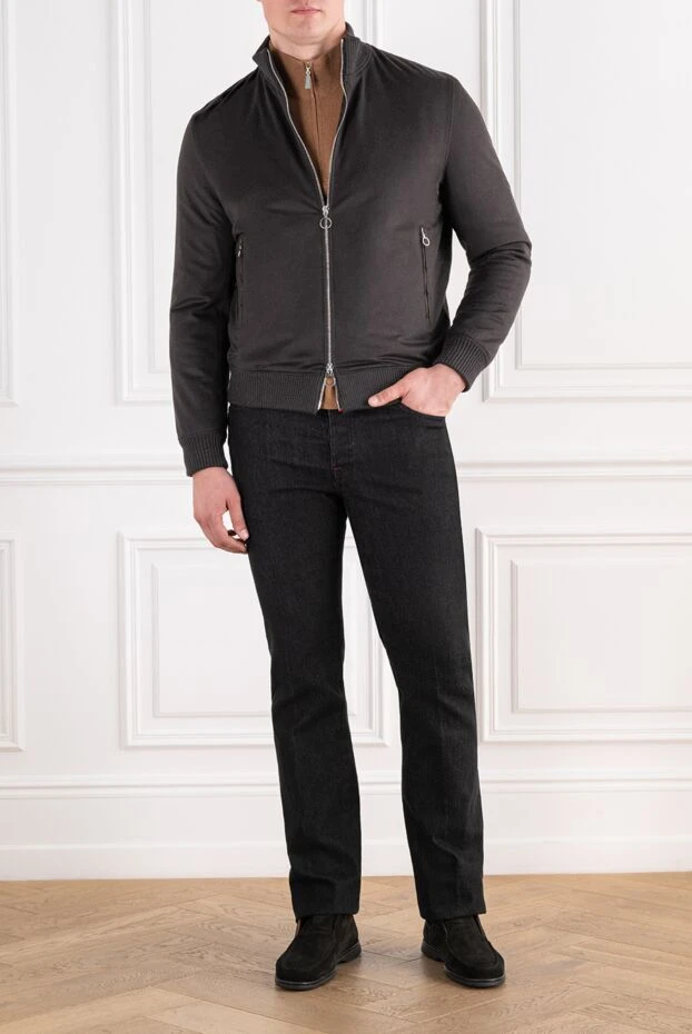 Seraphin dark grey bomber jacket made of premium cashmere with crocodile leather trim 197066 - photo 2
