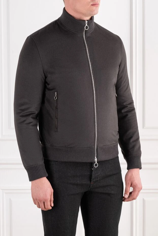Seraphin dark grey bomber jacket made of premium cashmere with crocodile leather trim 197066 - photo 3