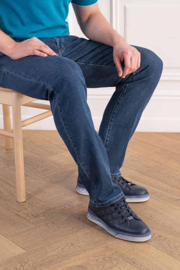 Zilli blue leather sneakers with shaped stitching and a gradient sole 197430 - photo 2