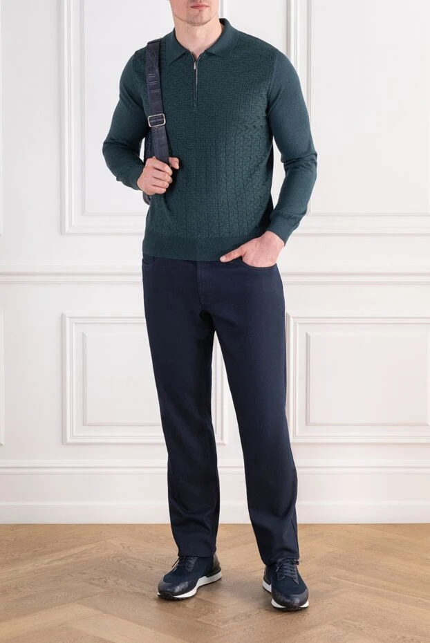Zilli dark green long sleeve polo shirt in cashmere and silk with a 3d textured pattern 197436 - photo 2