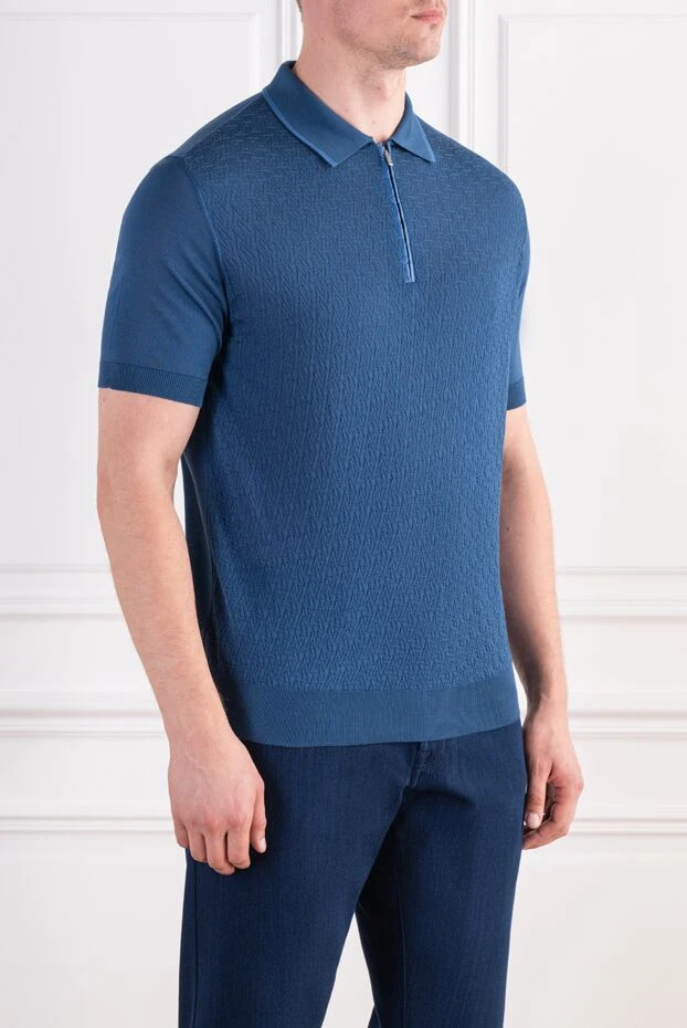 Zilli blue polo shirt with a raised pattern and crocodile leather trim 197440 - photo 3