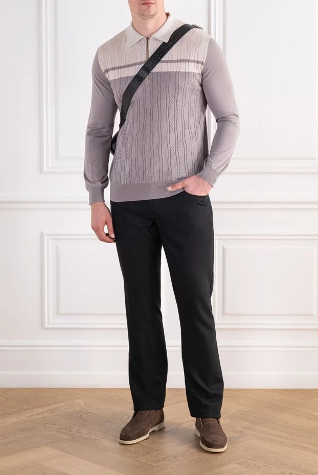 Zilli beige long sleeve polo shirt with cable pattern combination 197441 - photo 2
