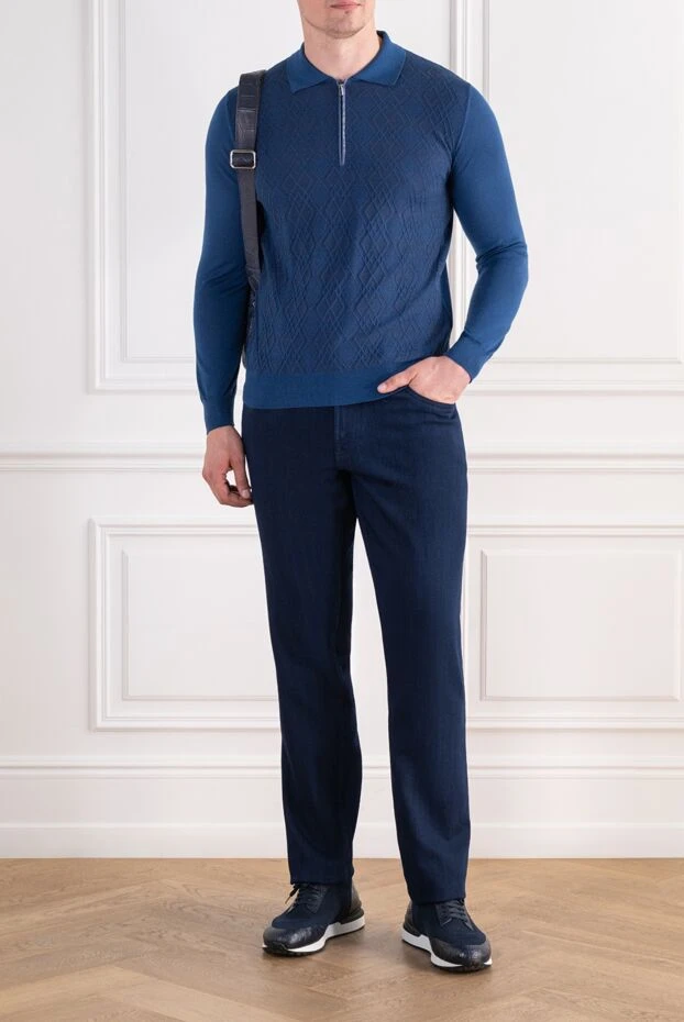 Zilli blue long sleeve polo shirt with crocodile skin details 197443 - photo 2