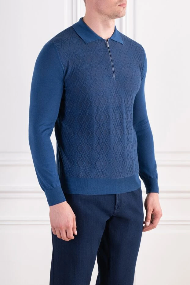 Zilli blue long sleeve polo shirt with crocodile skin details 197443 - photo 3